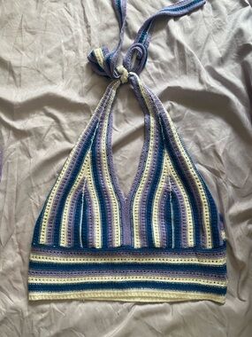 SHEIN Blue, Lavender & Cream Crochet Tie-Neck Halter